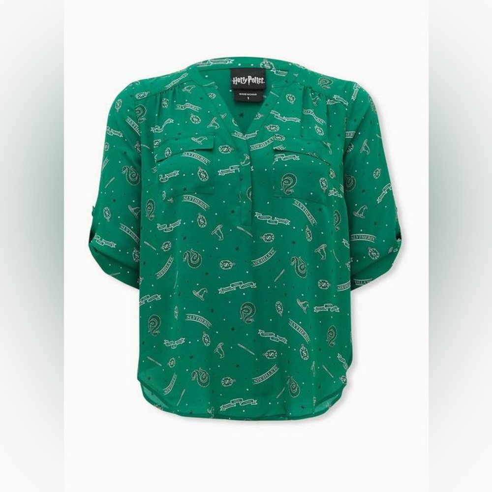 Harry Potter Slytherin House Green Georgette Pullover Blouse 1X (14-16)